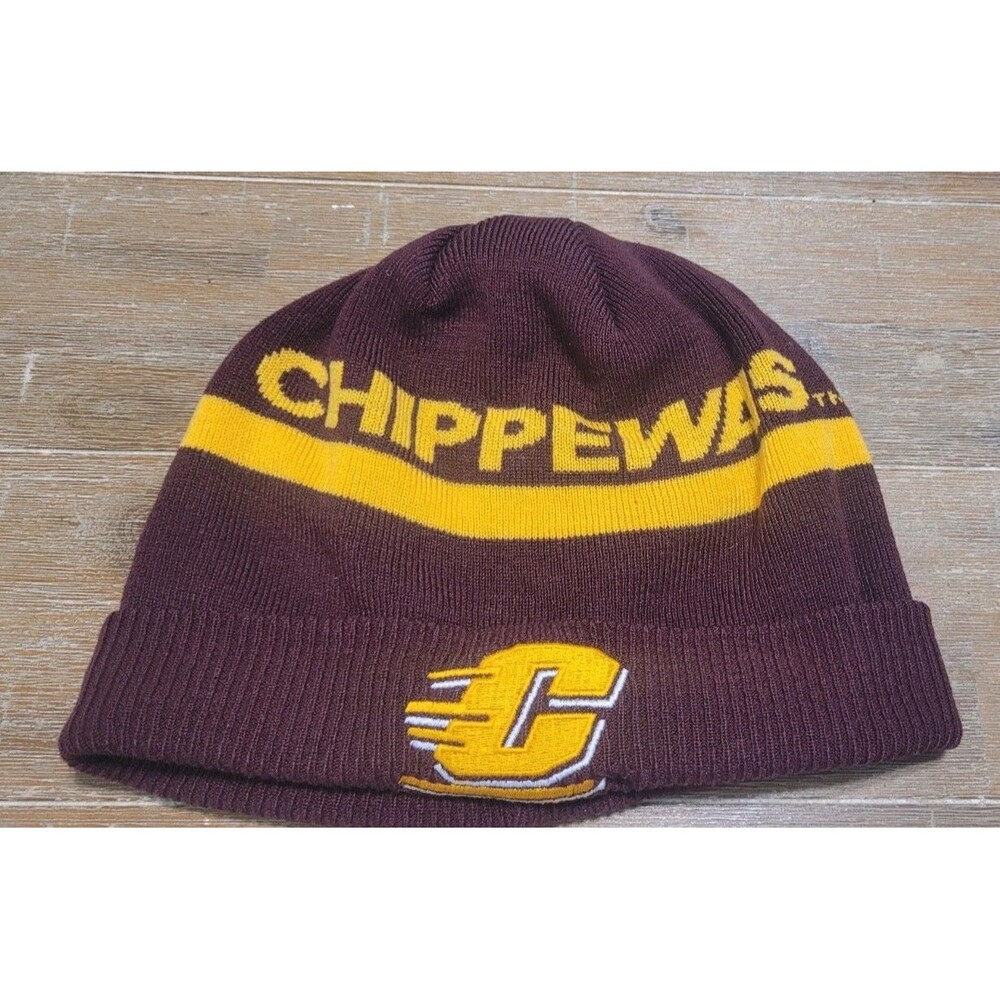 Central Michigan Chipawas Beanie hat Red Burgundy & Yellow Winter Cap ADIDAS